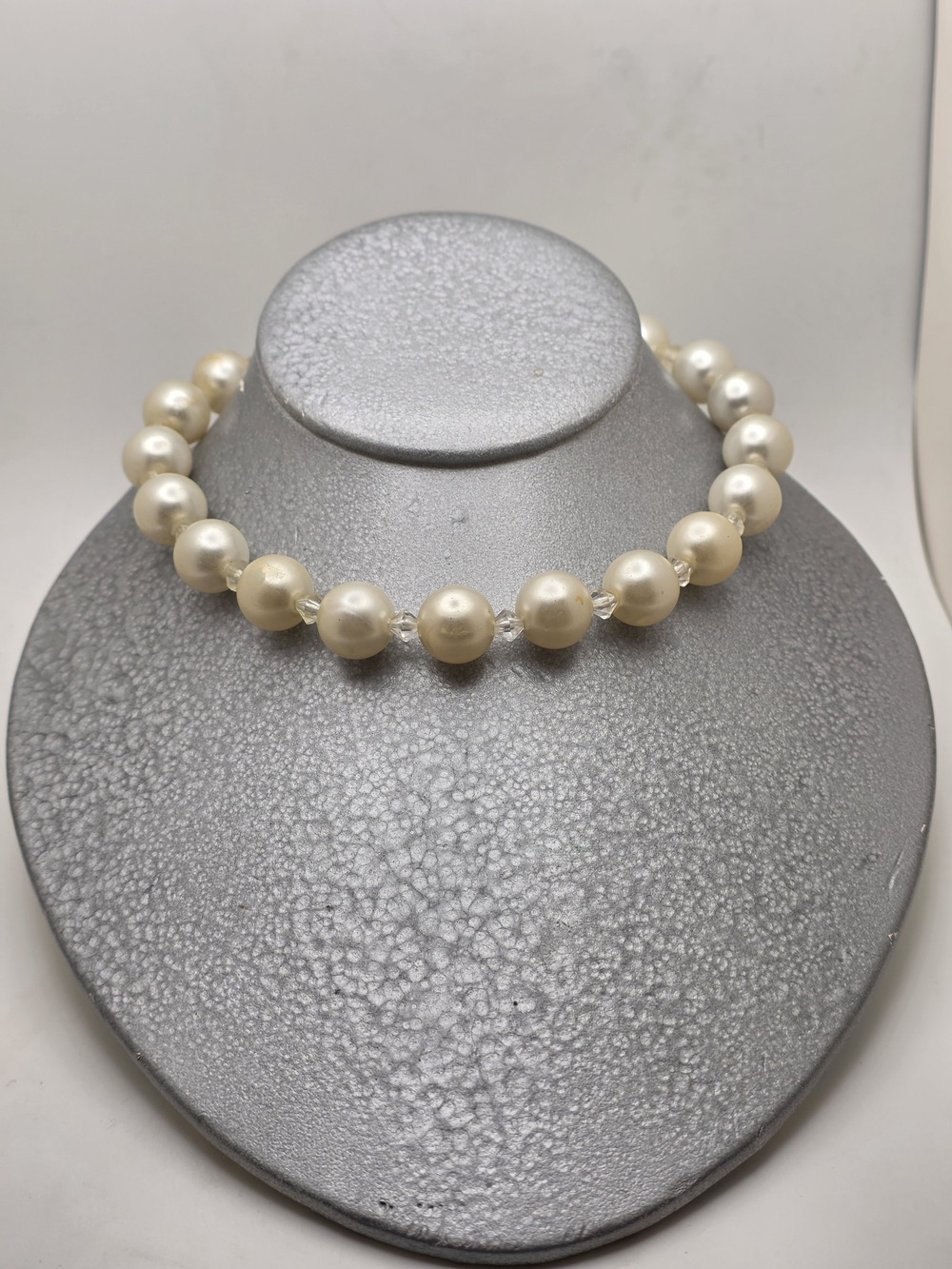 Chunky Costume Pearl Necklace with Crystal Spacers